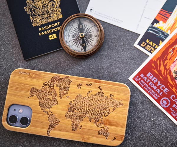 iPhone 11 bamboo wood case with world map print