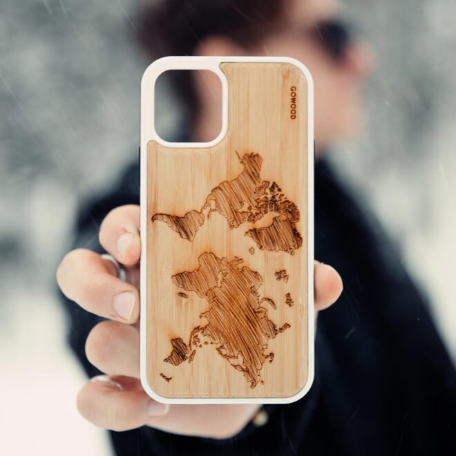 iPhone 12 bamboo wood case worldmap