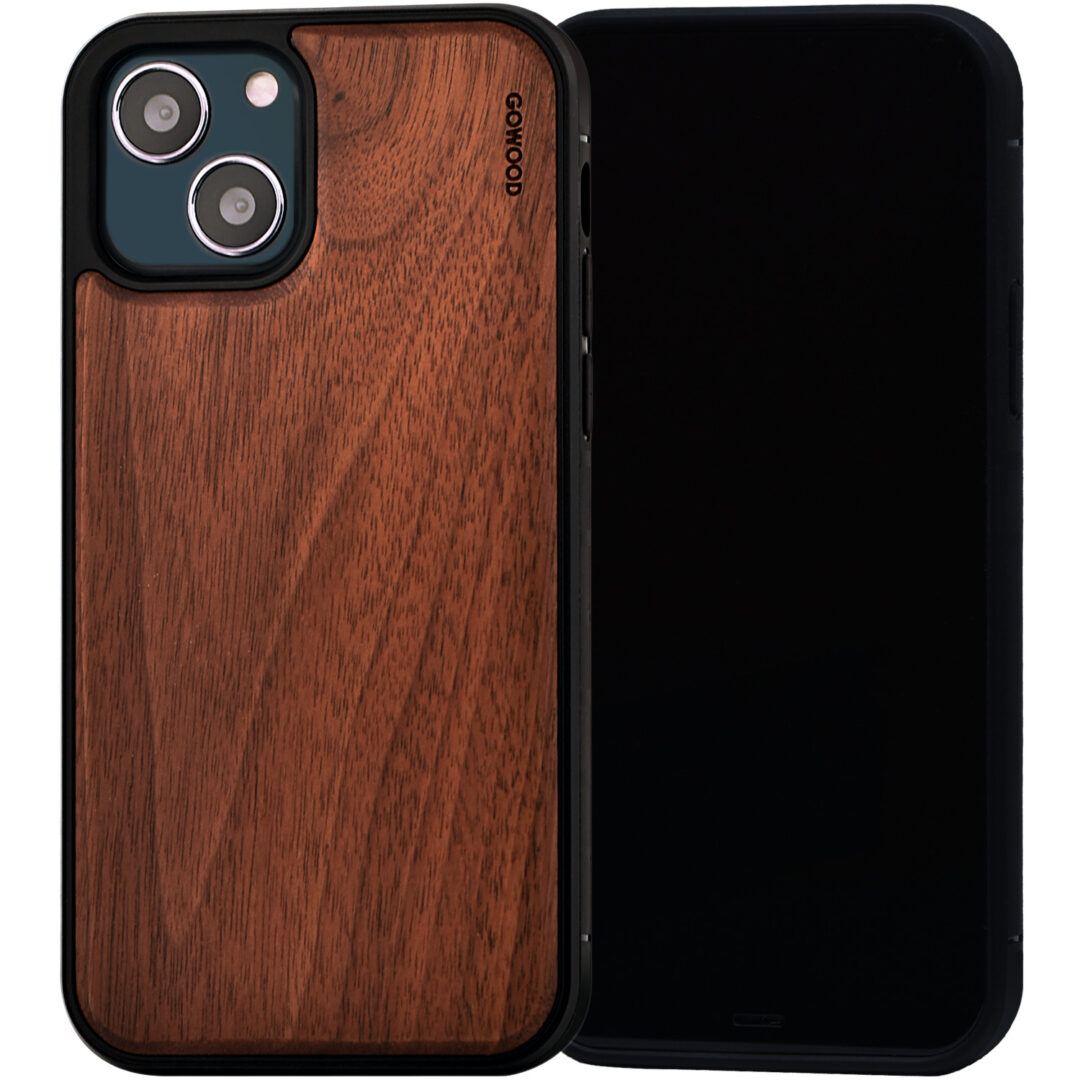 iPhone 13 walnut wood phone case black pc