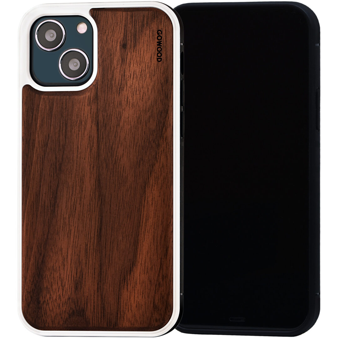 iPhone 13 walnut wood phone case white pc