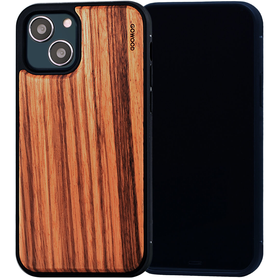 iPhone 13 zebra wood phone case black pc