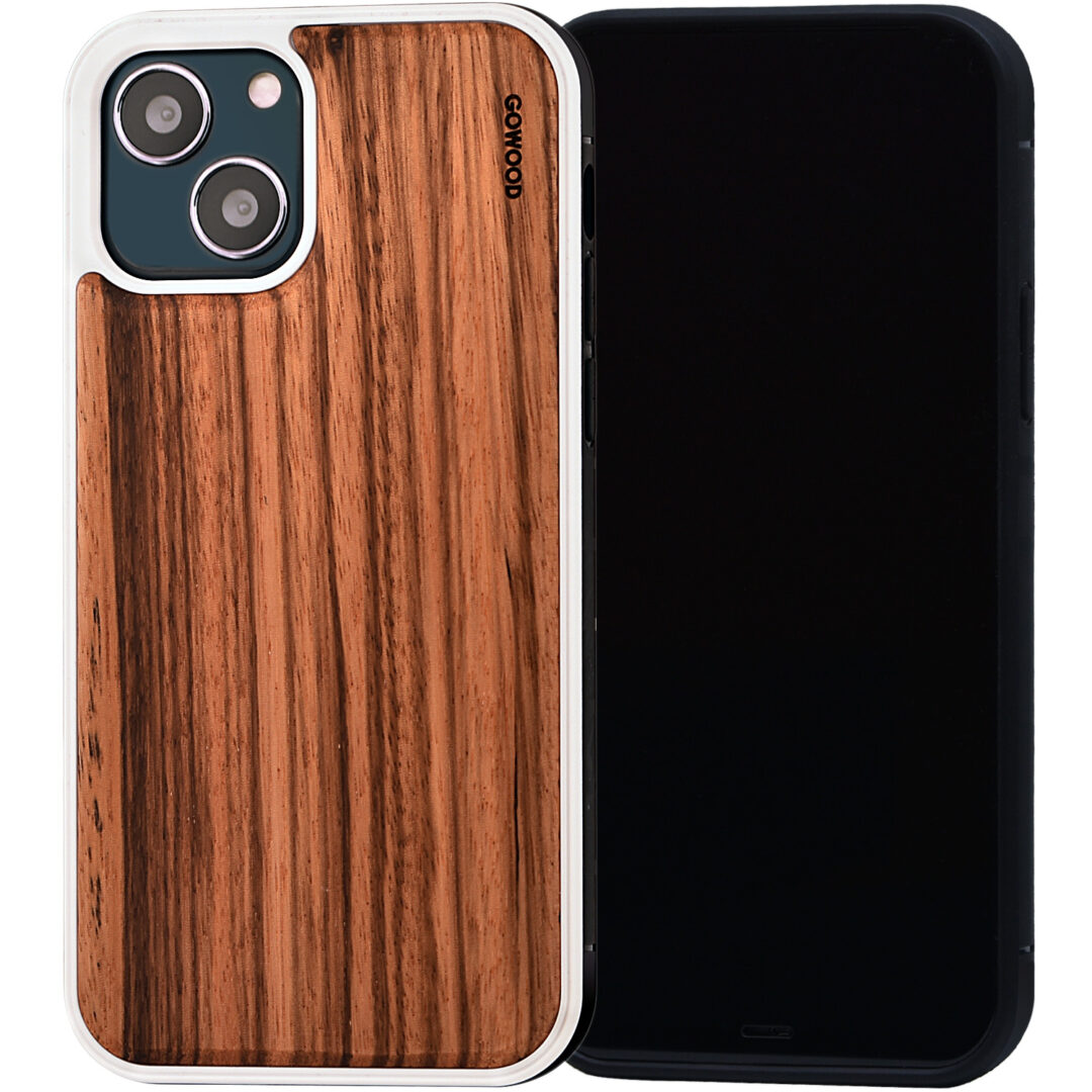 iPhone 13 zebra wood phone case white pc