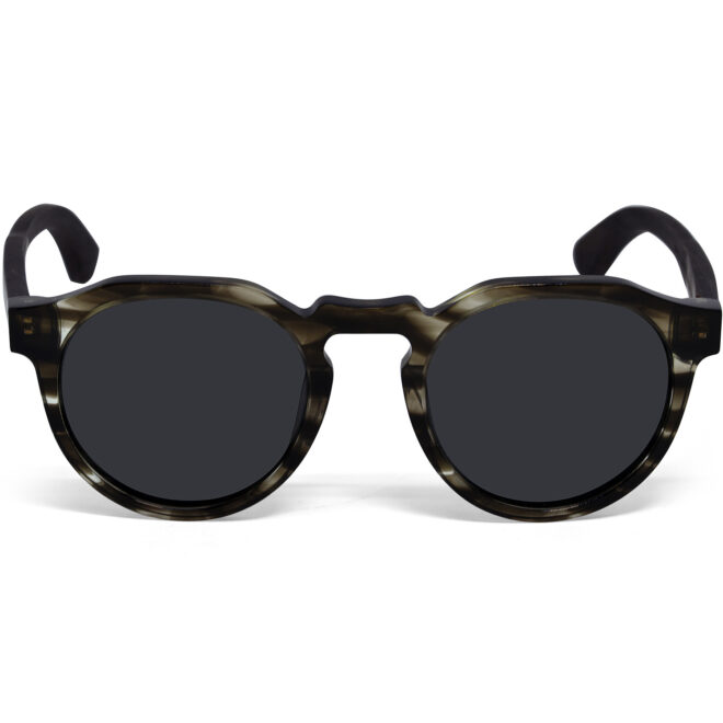 Ebony wood panto sunglasses with smog acetate frame and black polarized lenses