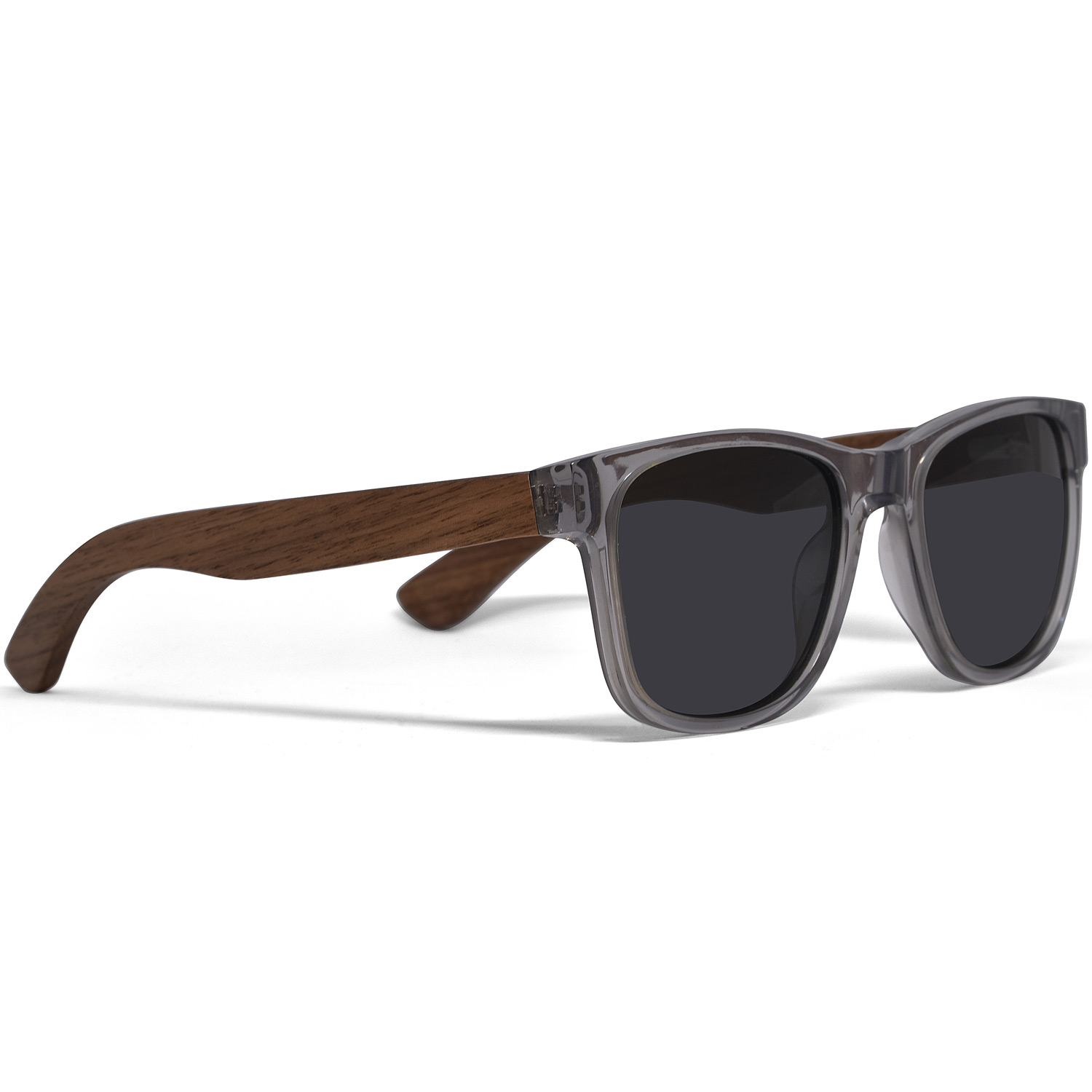 Walnut wood sunglasses classic style transparent frame right