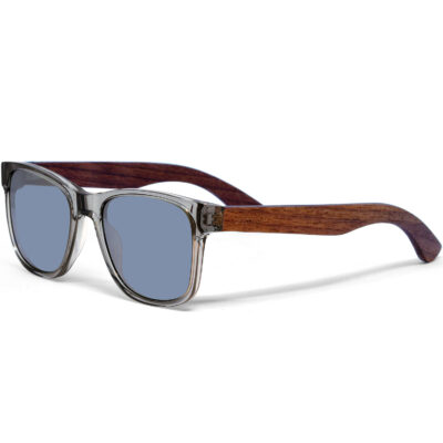 Walnut wood sunglasses classic style transparent frame with silver lenses left
