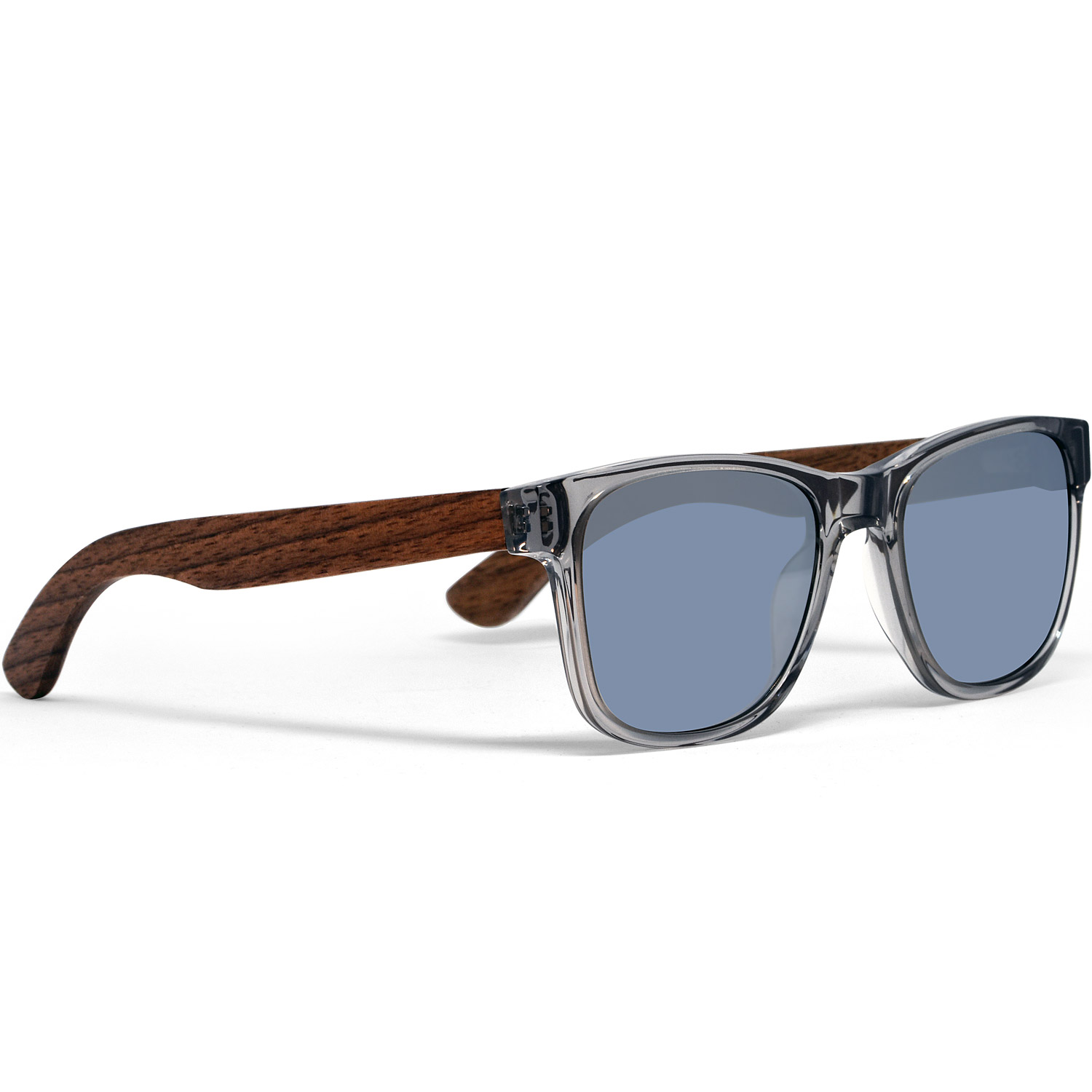 Walnut wood sunglasses classic style transparent frame with silver lenses right