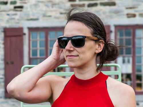 Square zebra wood sunglasses for women