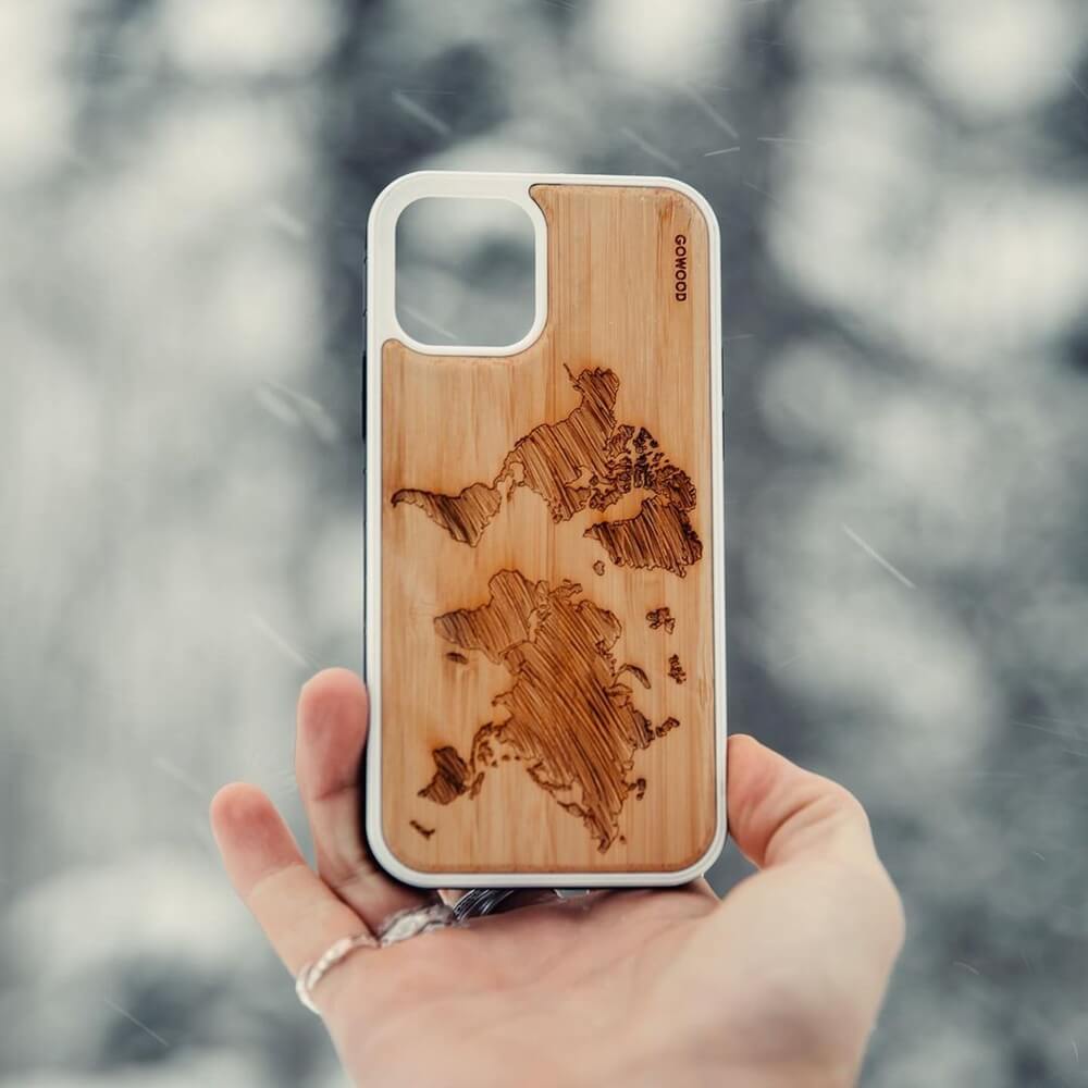 Cute wooden iPhone case with a world map design