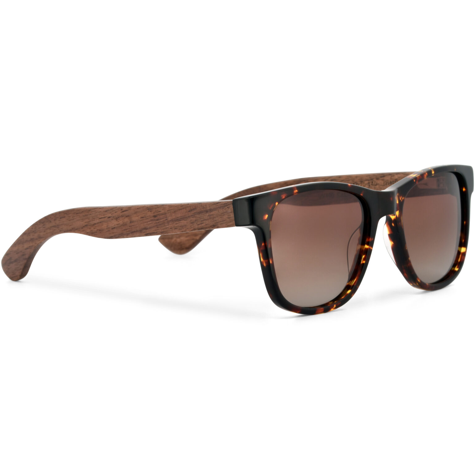 Walnut wood classic style sunglasses with tortoise frame and gradient brown lenses