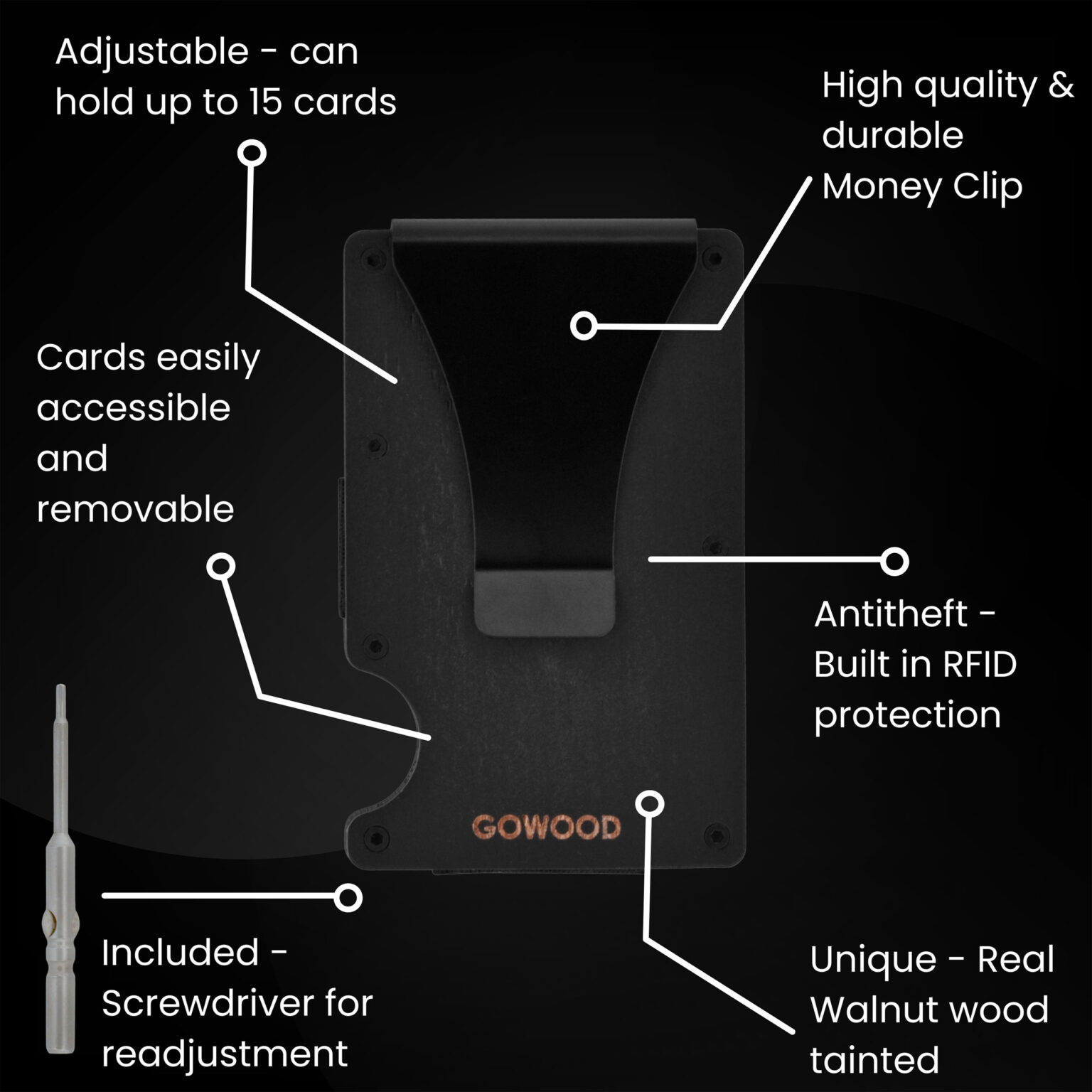 Dark wood wallet minimalist cardholder