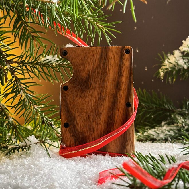 Walnut wood wallet and minimalist cardholder