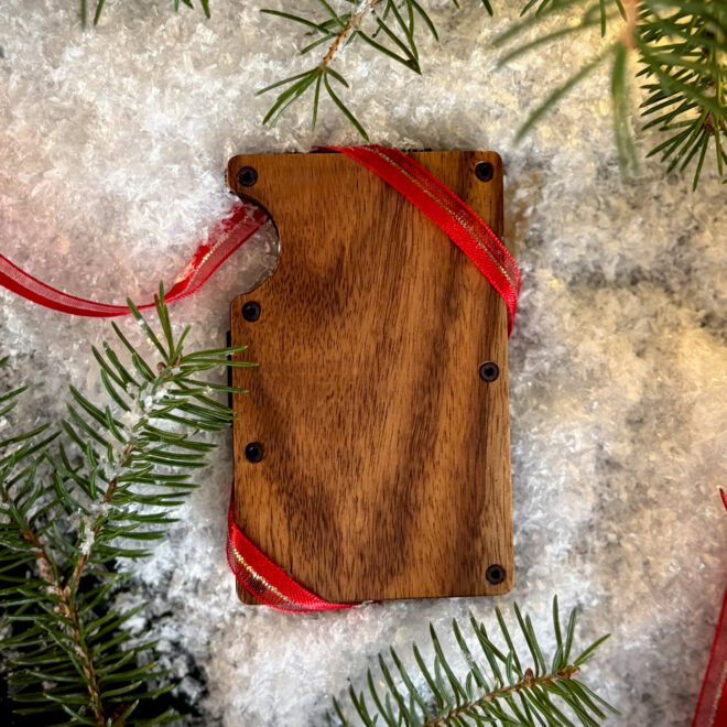 Walnut wood wallet and minimalist cardholder