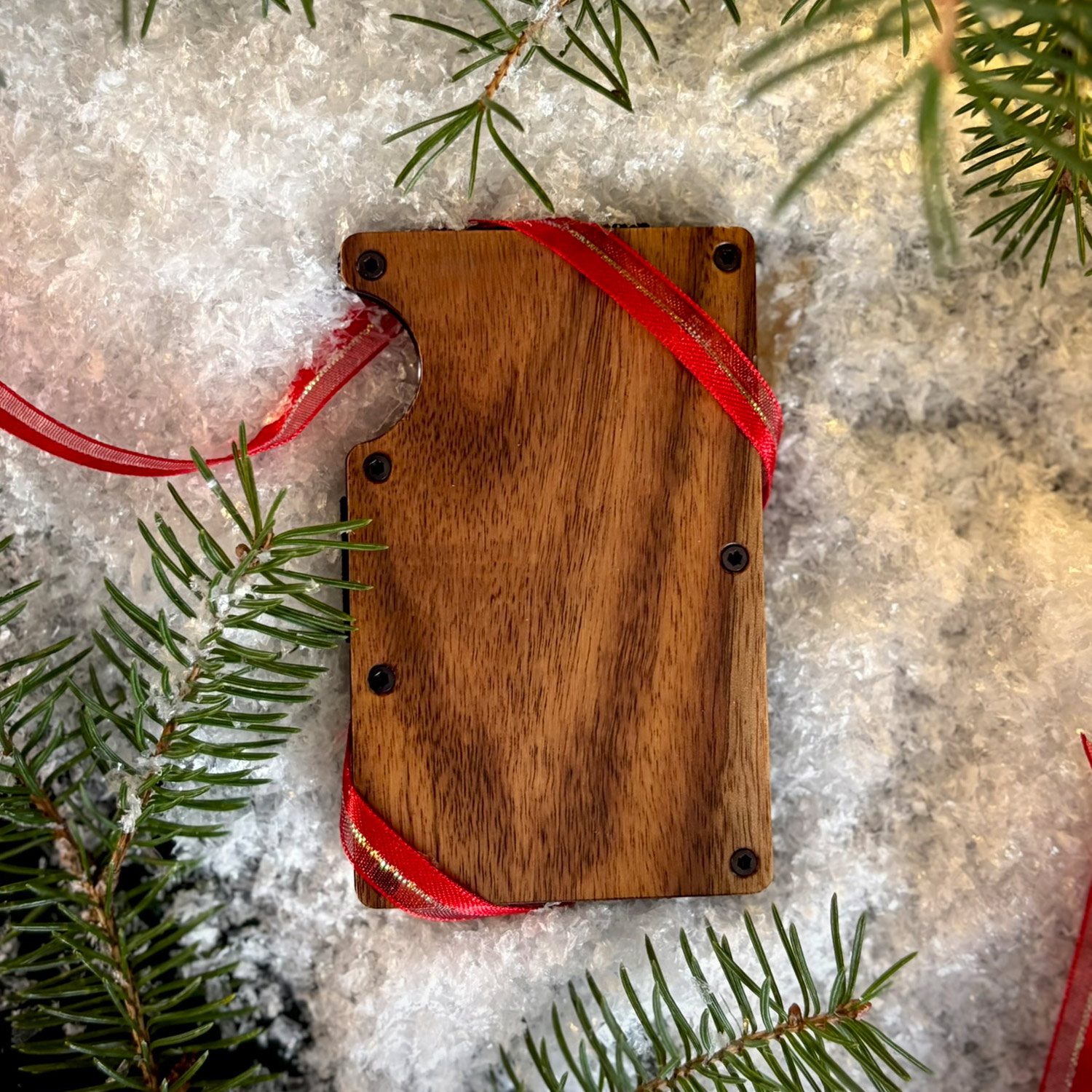 Walnut wood wallet and minimalist cardholder