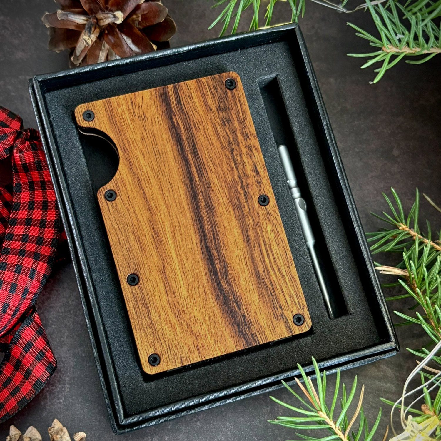 Zebra wood wallet and minimalist cardholder