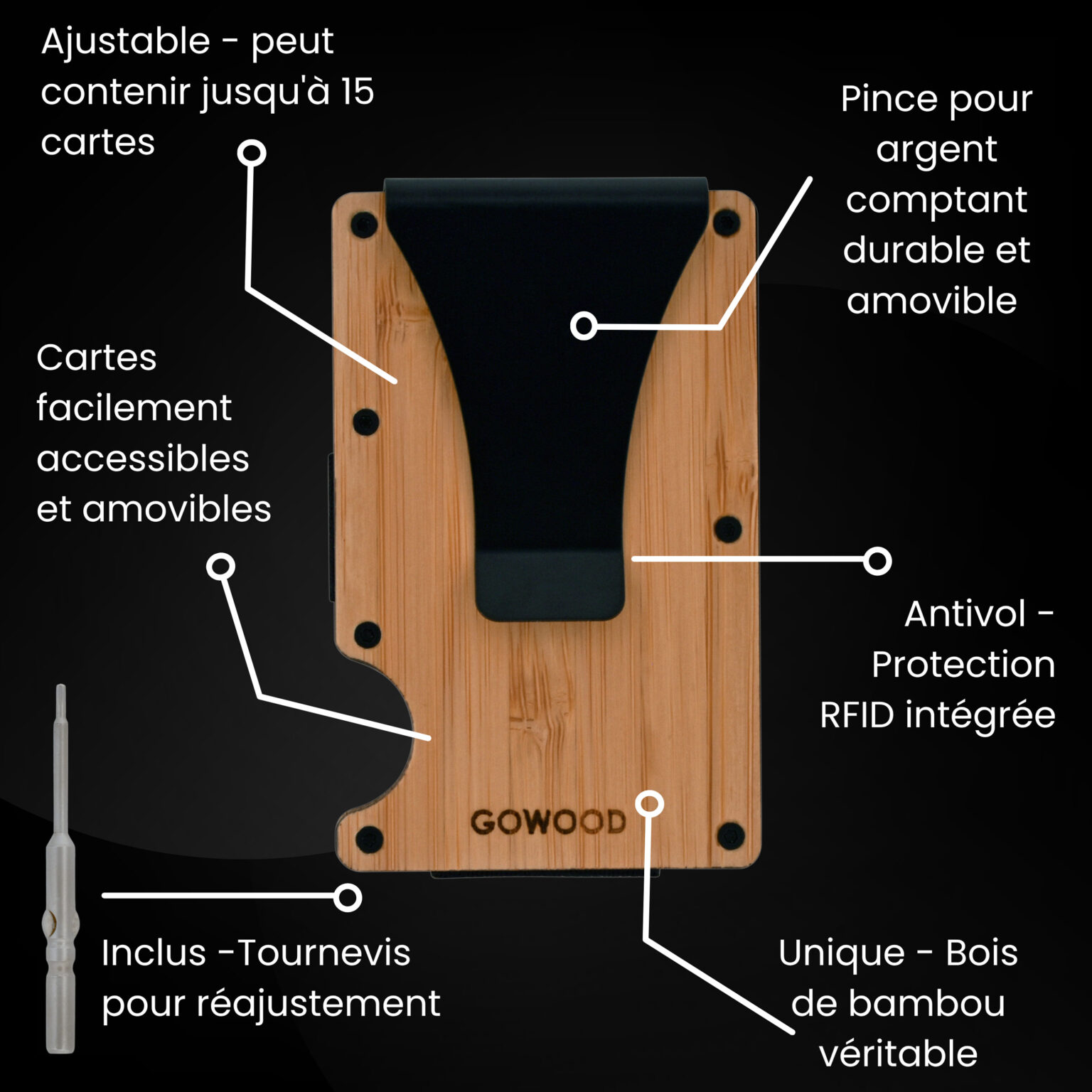 Portefeuille en bois de bambou et porte-cartes compact avec protection RFID