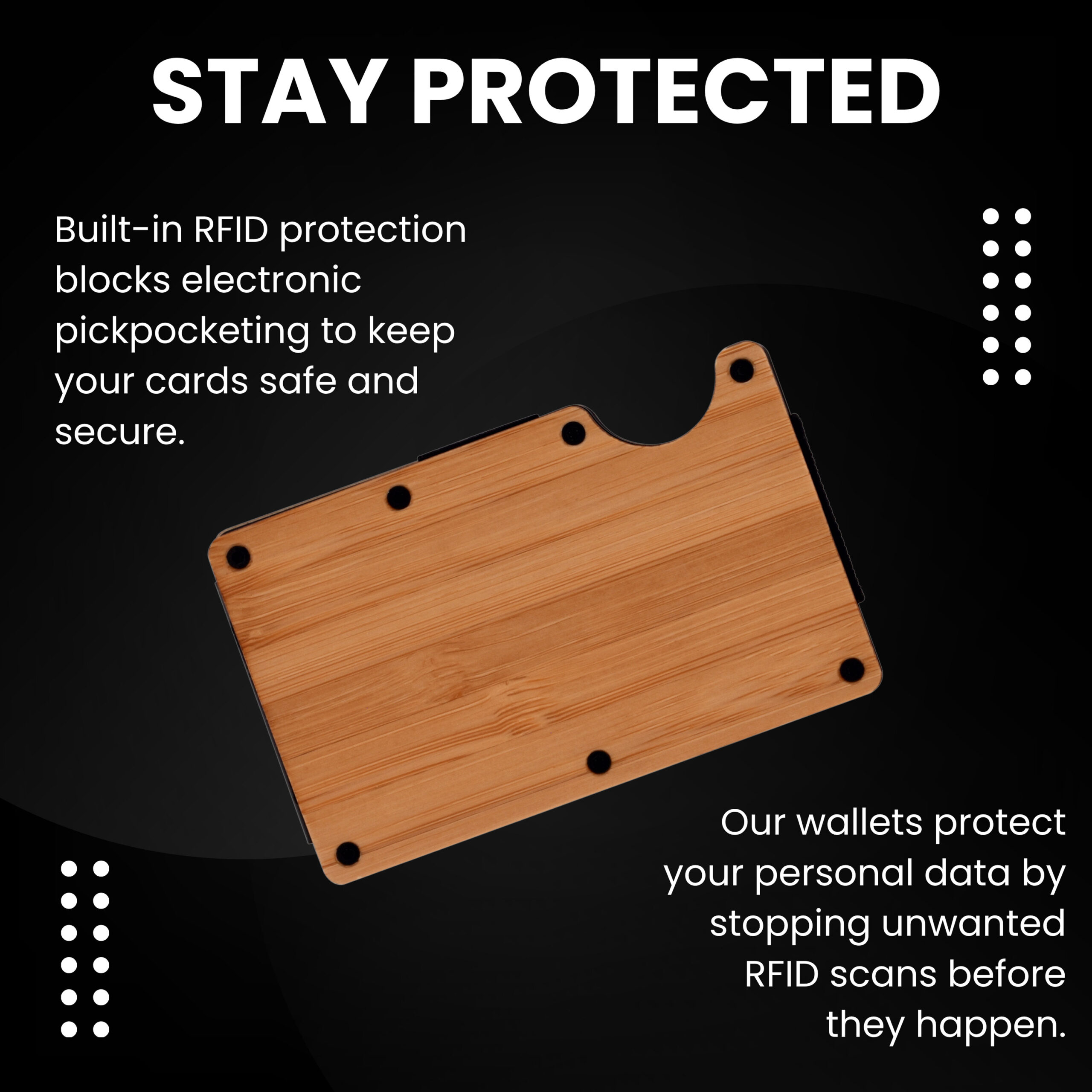 Bamboo wood wallet and minimalist cardholder with RFID protection