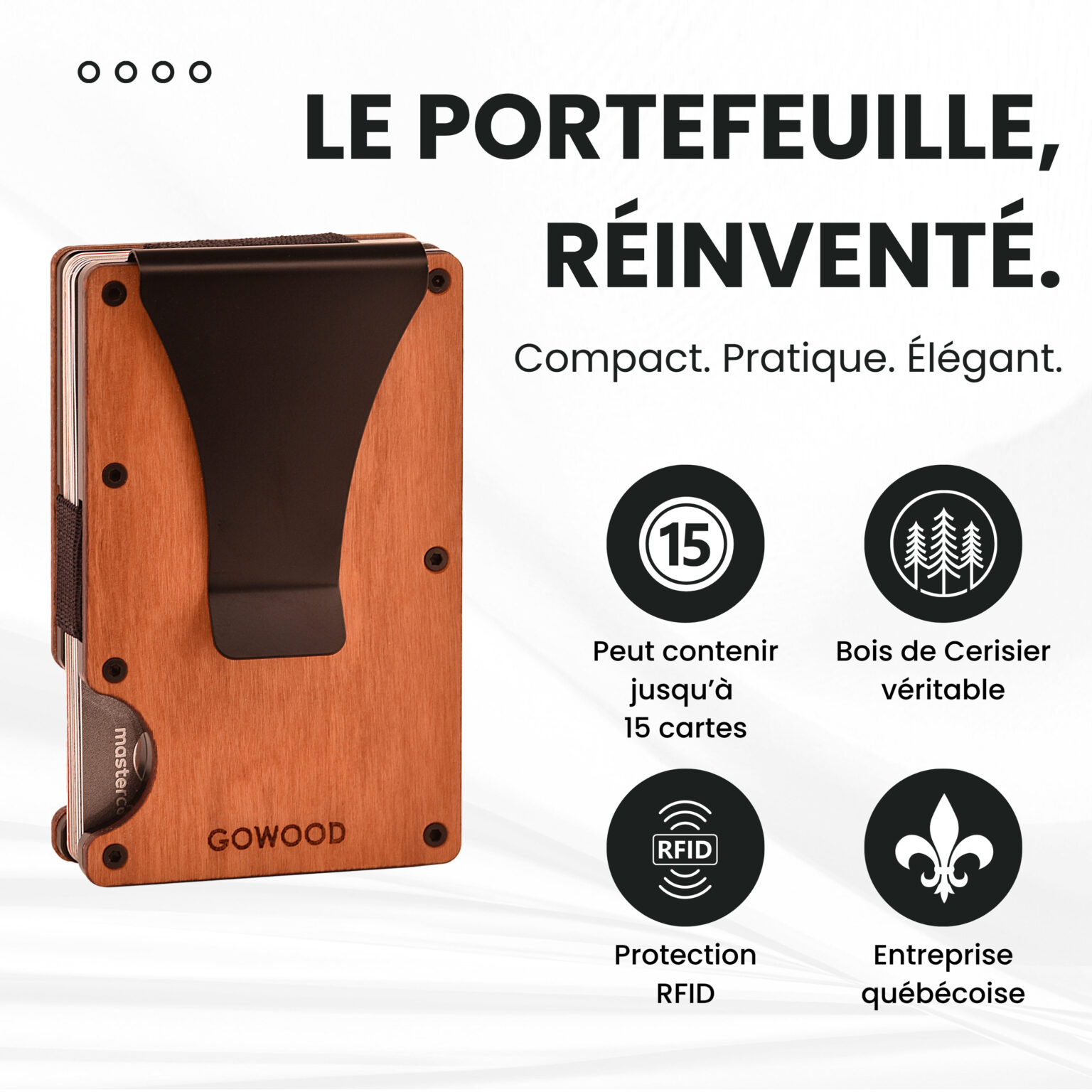 Portefeuille en bois de cerisier et porte-cartes compact avec protection RFID