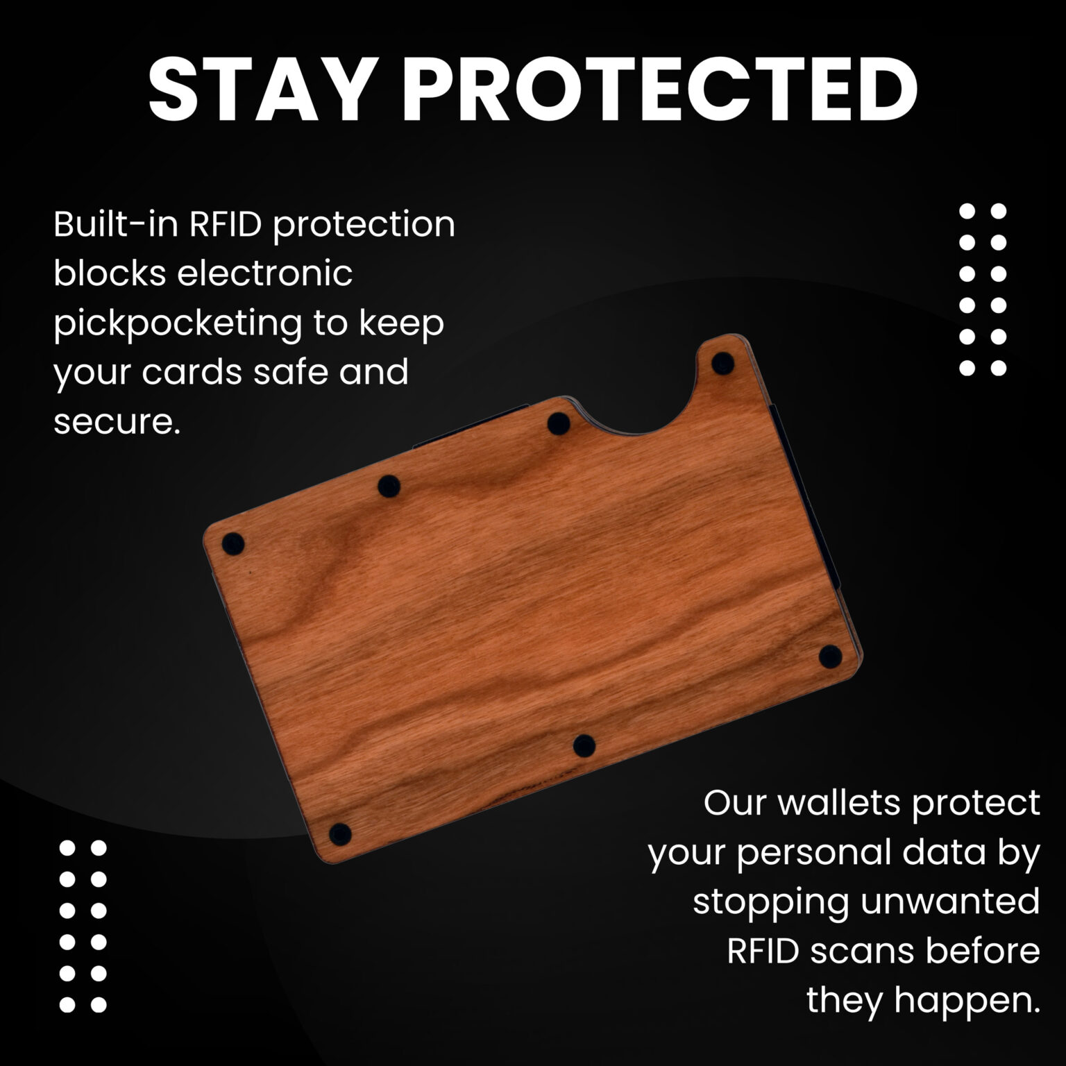 Cherry wood wallet and minimalist cardholder with RFID protection