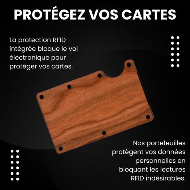 Portefeuille en bois de cerisier et porte-cartes compact avec protection RFID
