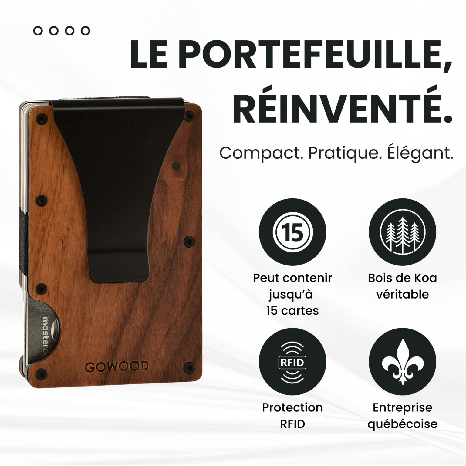 Portefeuille en bois de koa et porte-cartes compact avec protection RFID