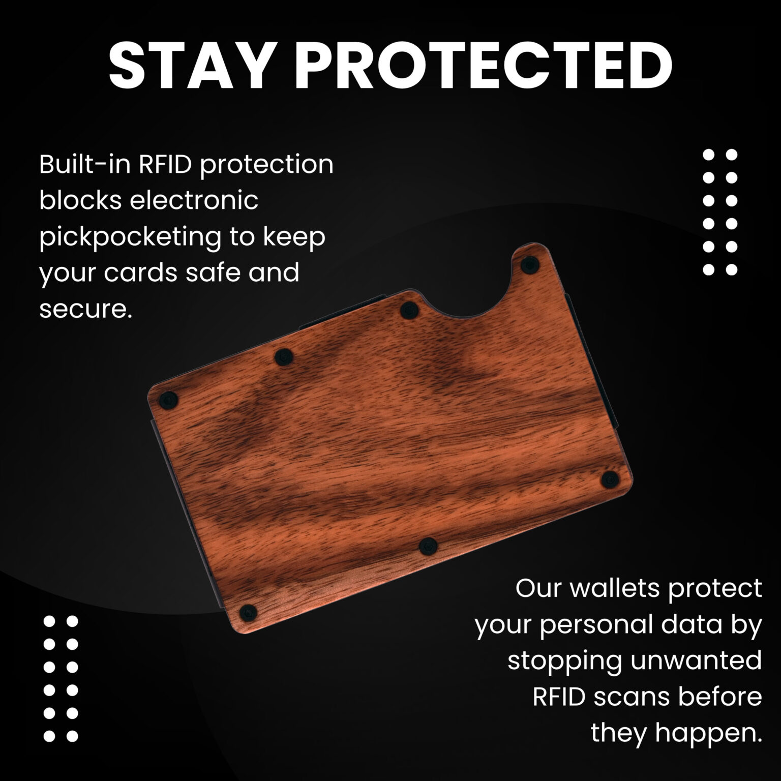 Koa wood wallet and minimalist cardholder with RFID protection