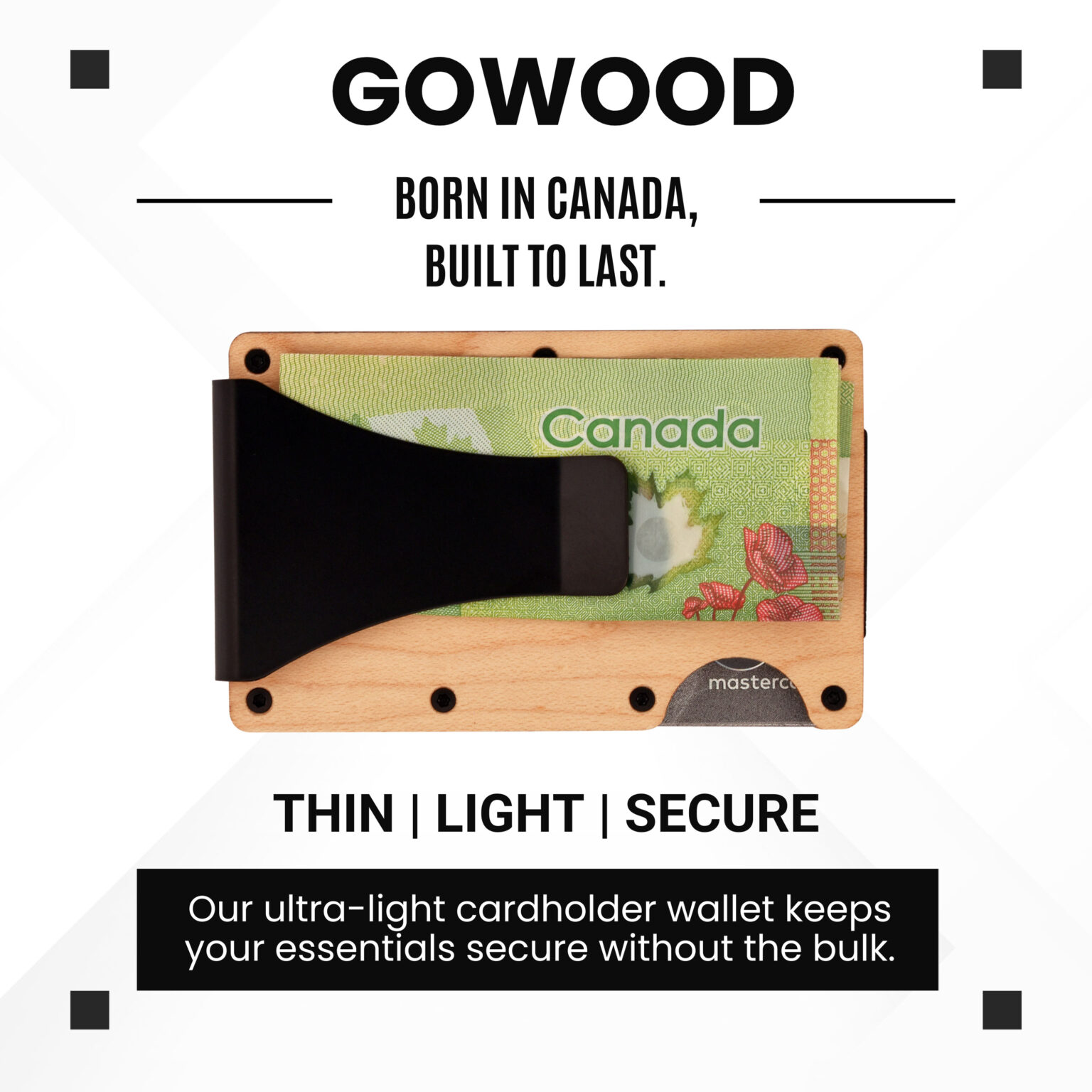 Canadian maple wood minimalist wallet and cardholder with RFID protection