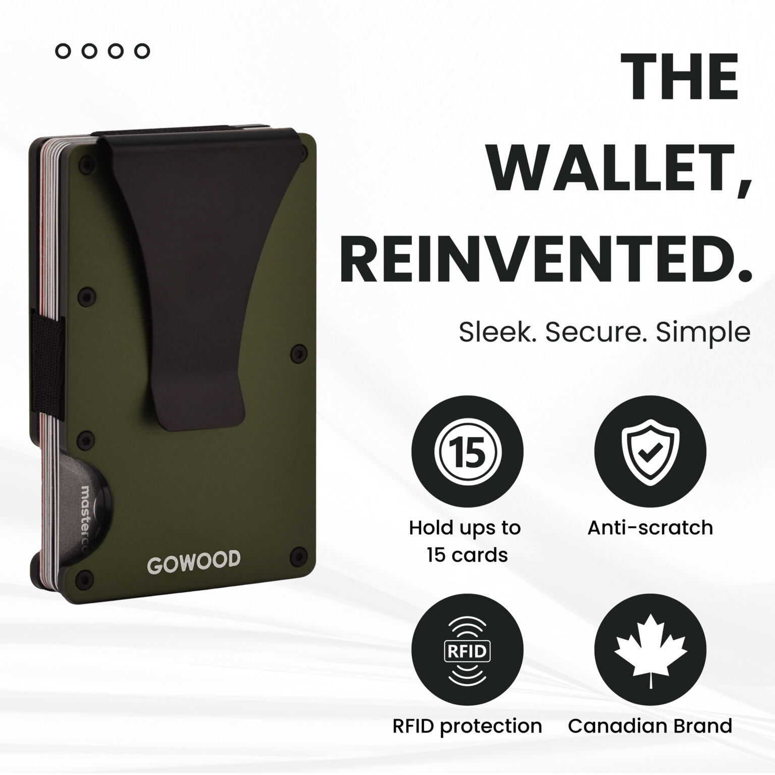 Green metal wallet and minimalist cardholder with RFID protection