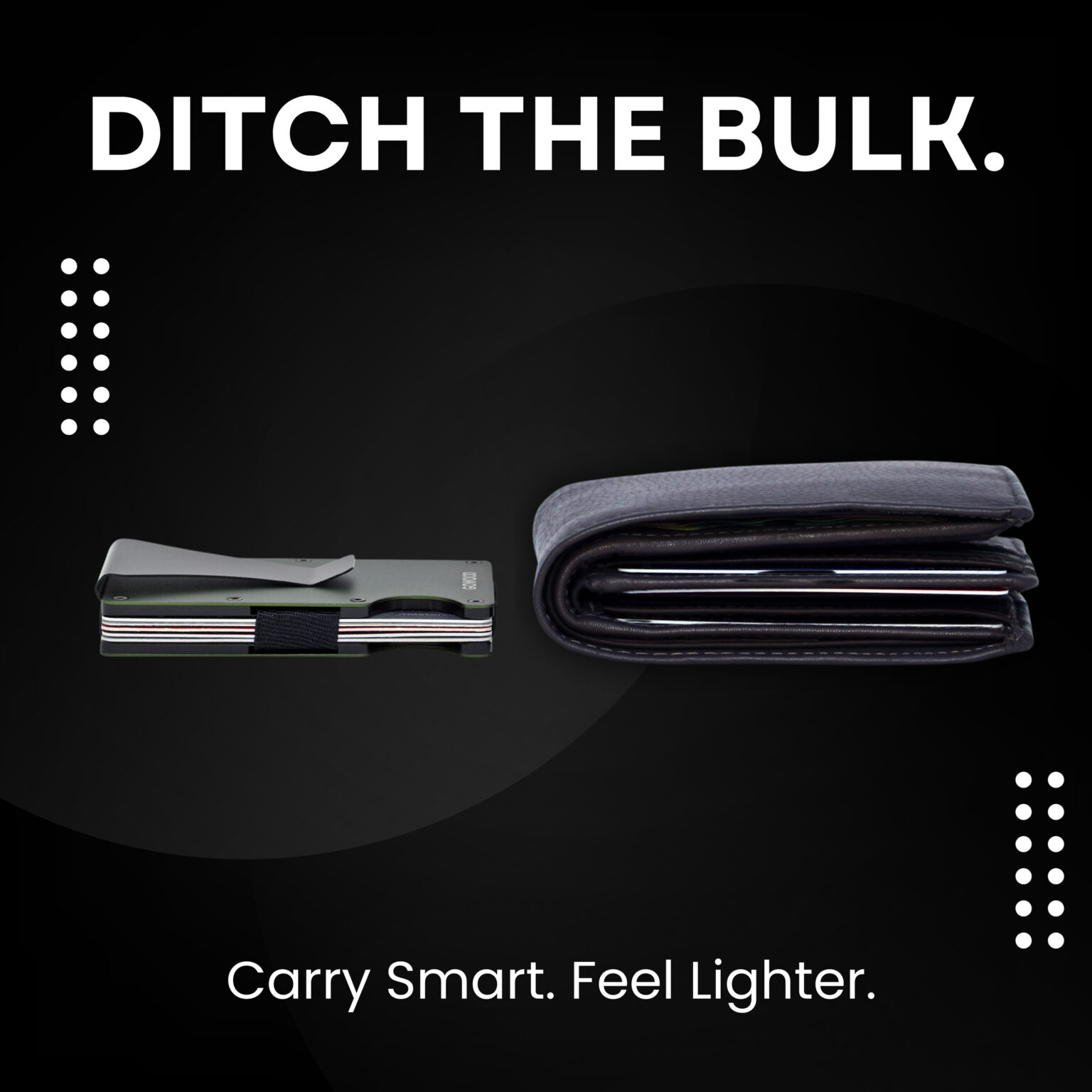 Green metal wallet and minimalist cardholder with RFID protection