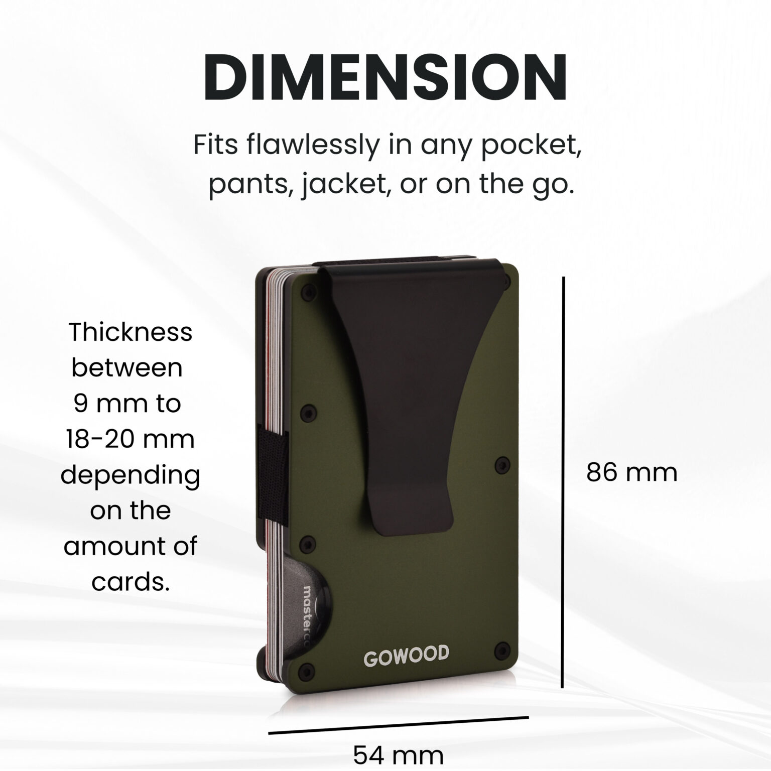 Green metal wallet and minimalist cardholder with RFID protection