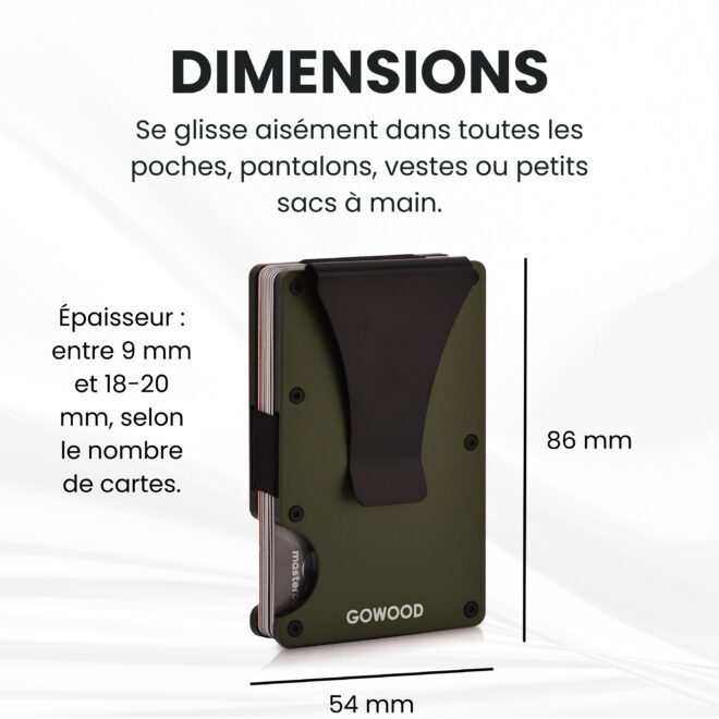 Portefeuille en métal vert et porte-cartes compact avec protection RFID