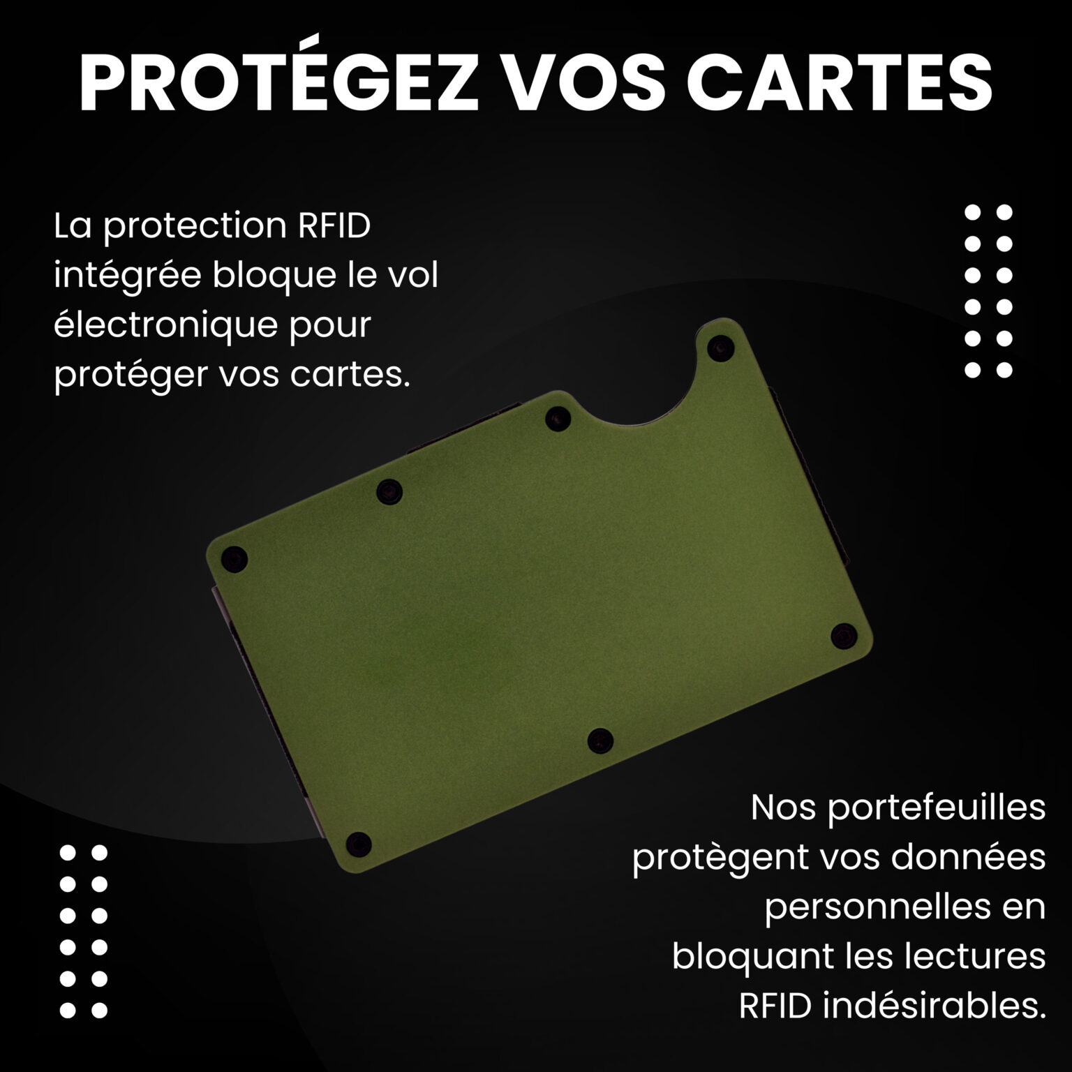 Portefeuille en métal vert et porte-cartes compact avec protection RFID