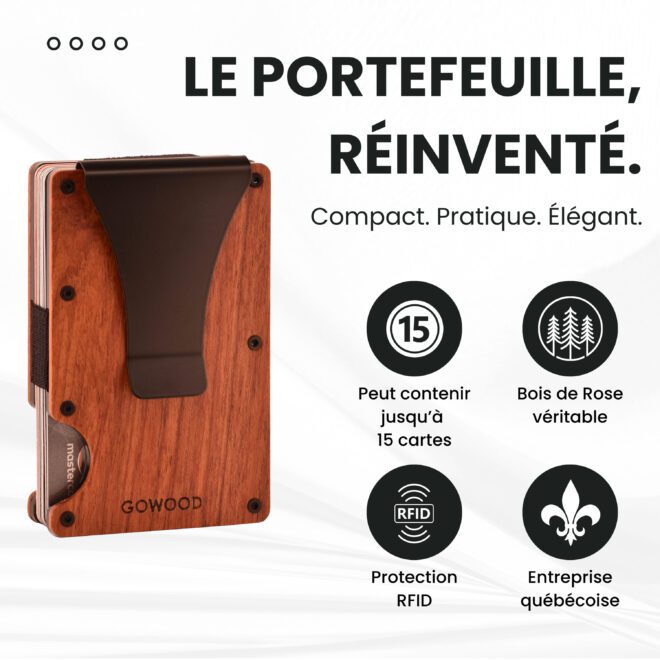 Portefeuille en bois de rose et porte-cartes compact avec protection RFID