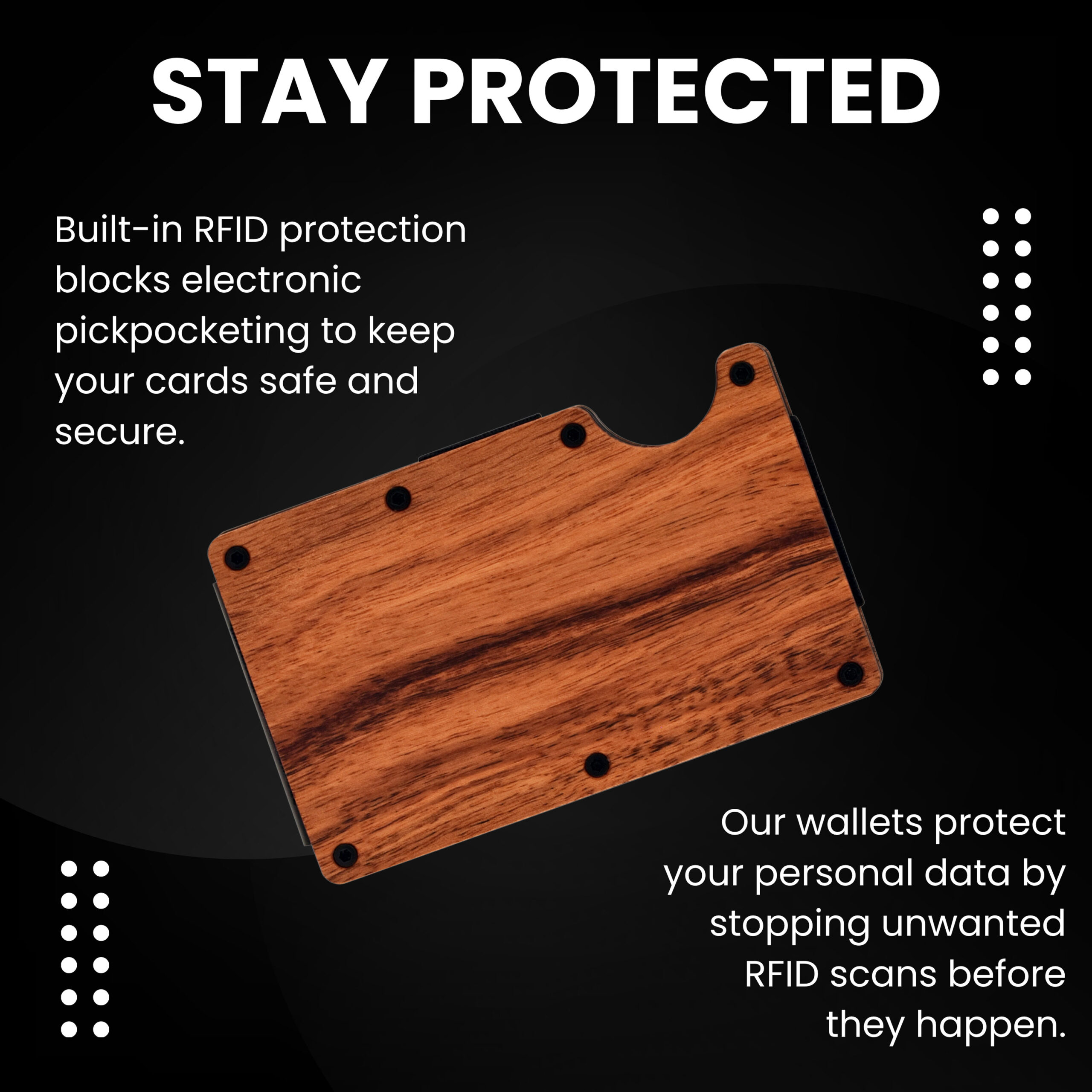 Rosewood wallet and minimalist cardholder with RFID protection