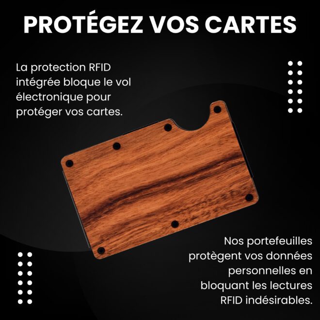 Portefeuille en bois de rose et porte-cartes compact avec protection RFID