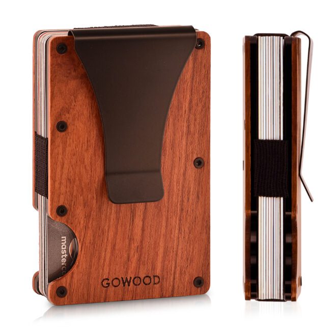 Portefeuille en bois de rose et porte-cartes compact avec protection RFID